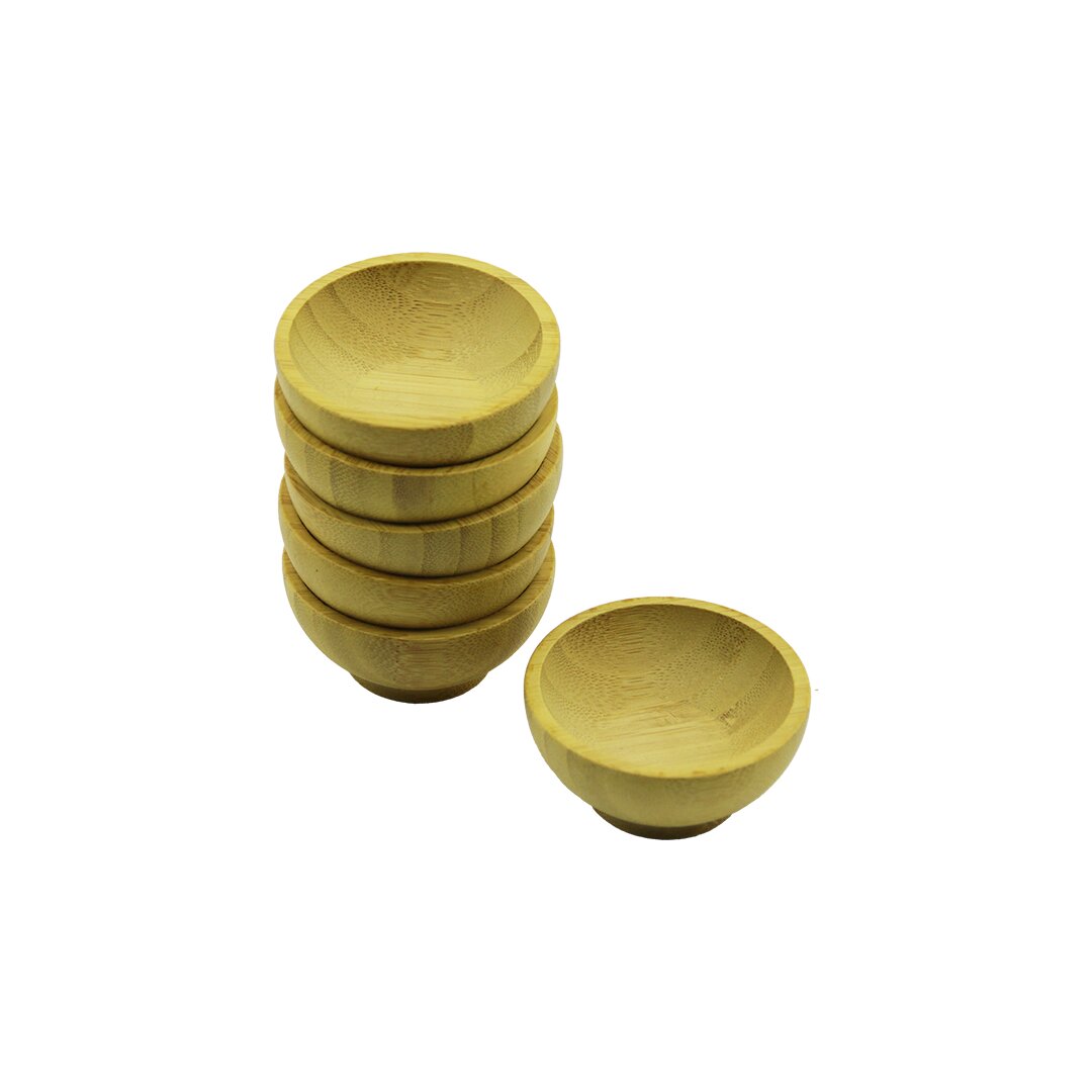6 ADET MİNİ AHŞAP BAMBU LOKUMLUK - ÇEREZLİK KASE DERİNLİK: 1.5CM - ÇAP: 6.2CM (5286)
