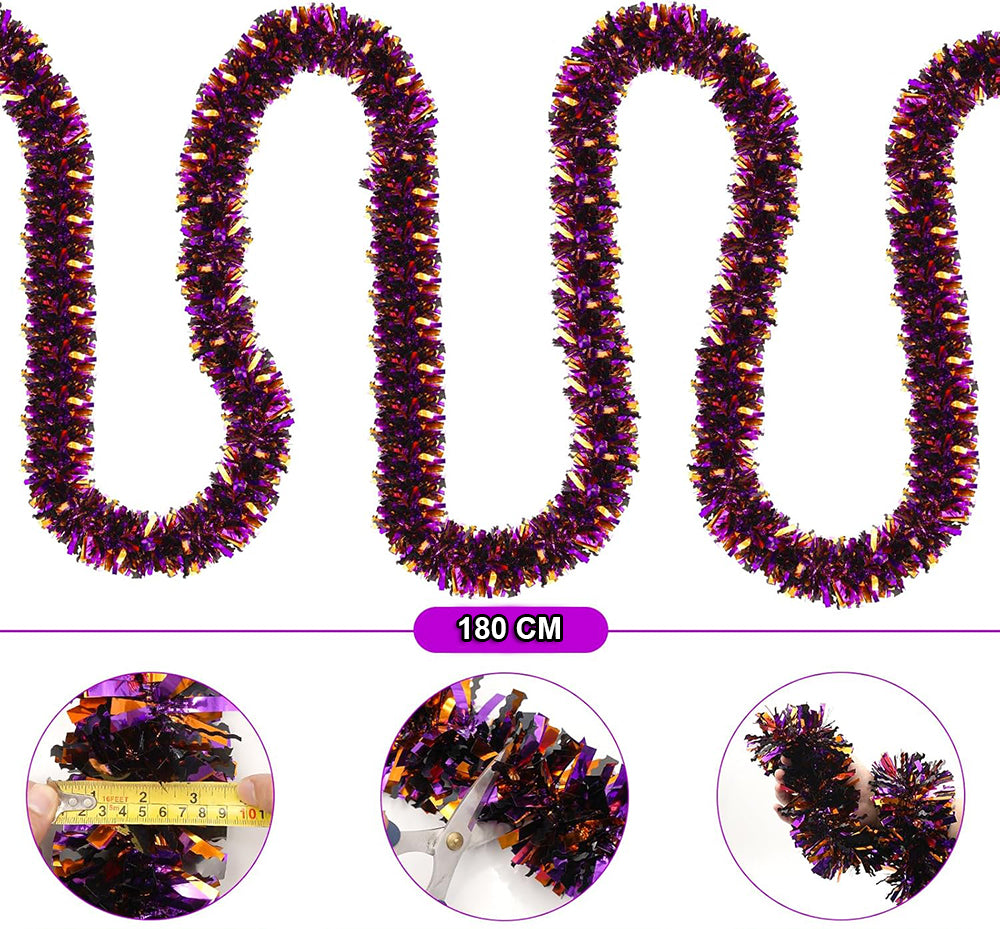 Mor Turuncu Renk 4 cm Genişlik Garland Çift Renk Sim Süs 180 cm (5286)