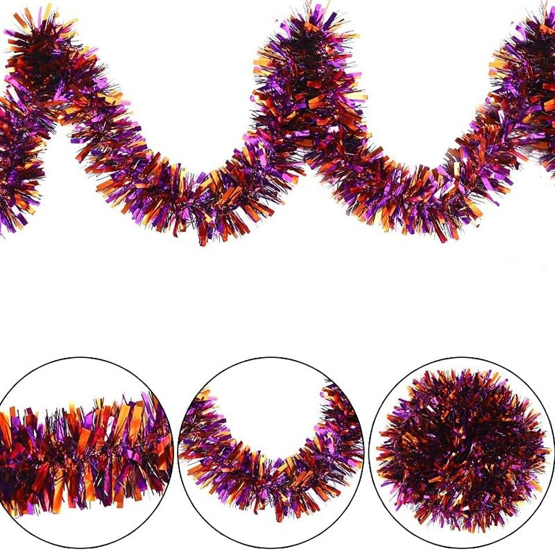 Mor Turuncu Renk 4 cm Genişlik Garland Çift Renk Sim Süs 180 cm (5286)