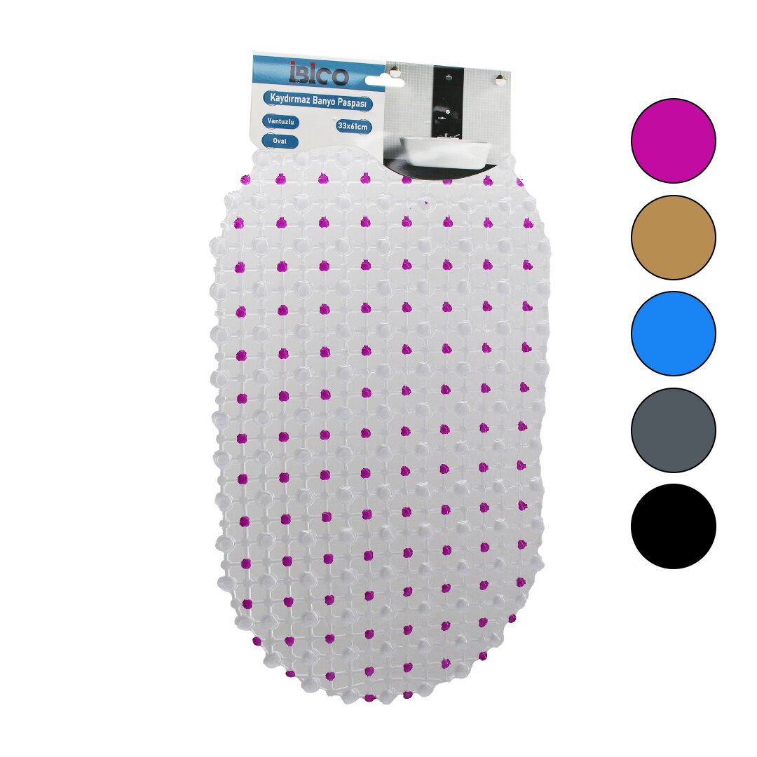 OVAL - EKO PVC +VANTUZ DESEN - ŞEFFAF RENKLİ 122PCS VANTUZ KAYDIRMAZ BANYO - KÜVET PASPAS 33X61CM (5286)