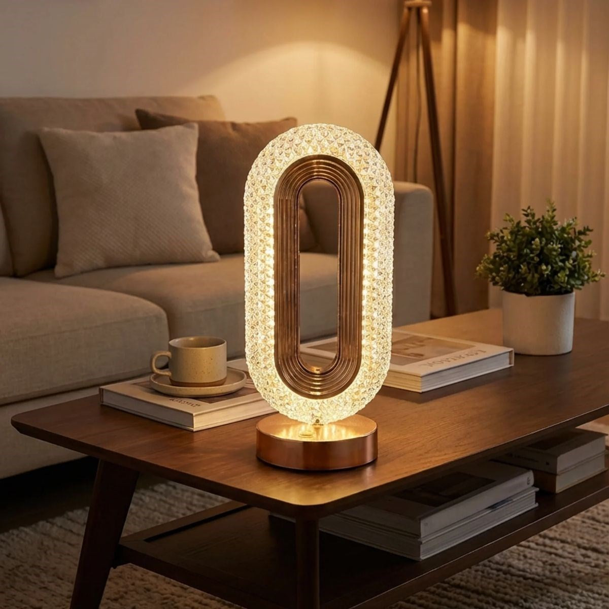 Oval Şeklinde Kristal LED Masa Lambası – Dokunmatik, 3 Renk Işık Modlu, Şarjlı Dekoratif Gece Lambası (5286)