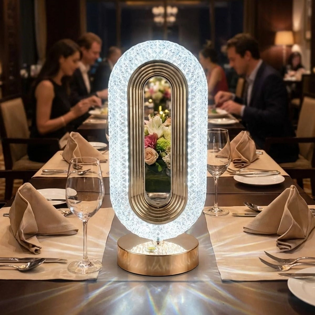 Oval Şeklinde Kristal LED Masa Lambası – Dokunmatik, 3 Renk Işık Modlu, Şarjlı Dekoratif Gece Lambası (5286)