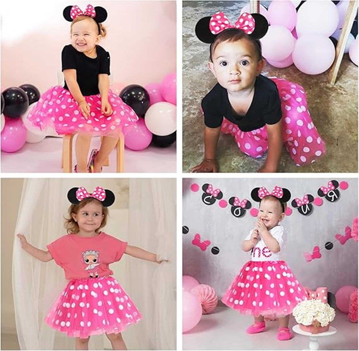 Pembe Fiyonklu Minnie Mouse Tacı Mini Kulak (5286)