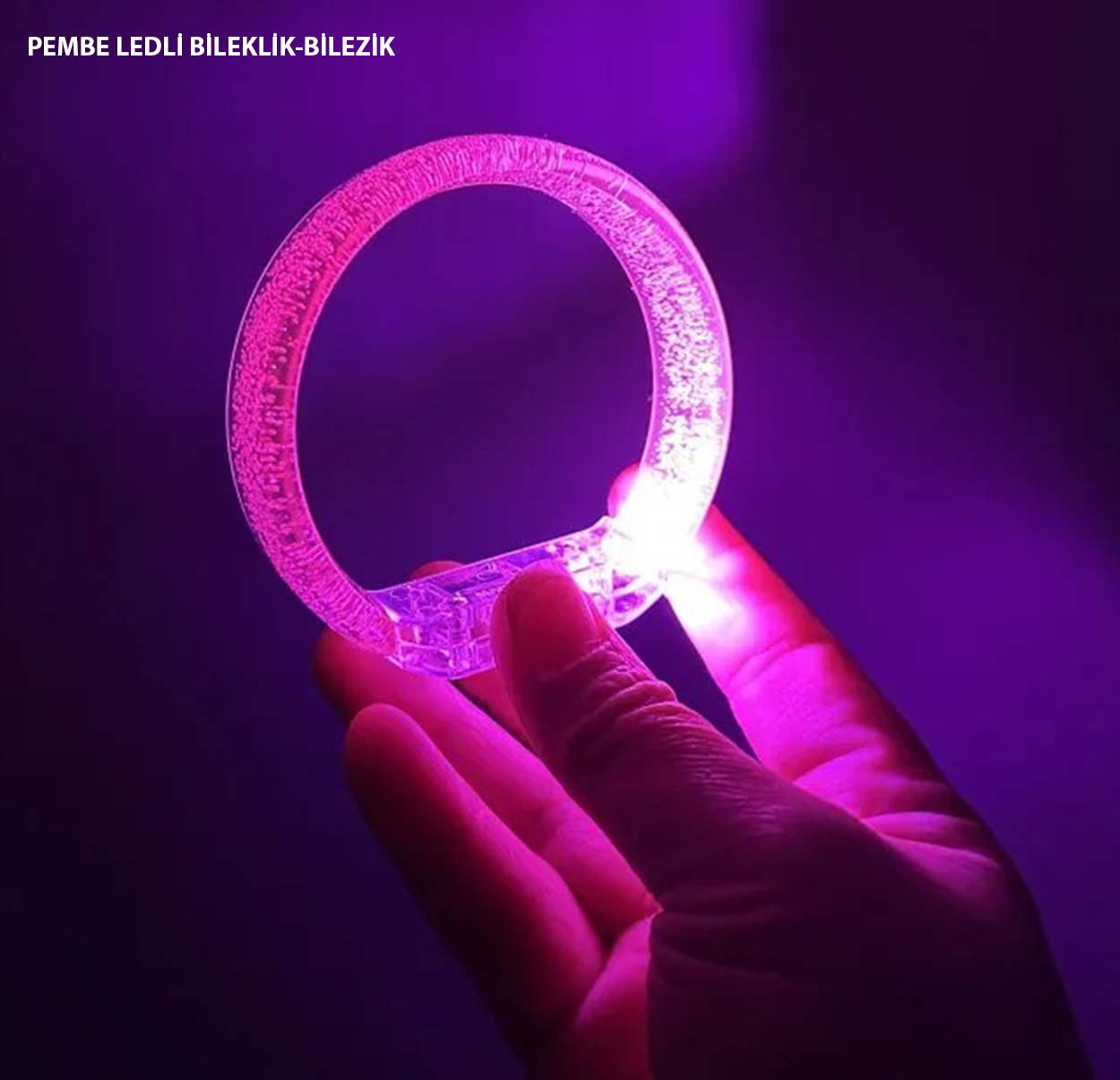 Pembe Led Işıklı Baskı Yapılabilen Pilli Bileklik Bilezik 1,5 cm Genişlik (5286)