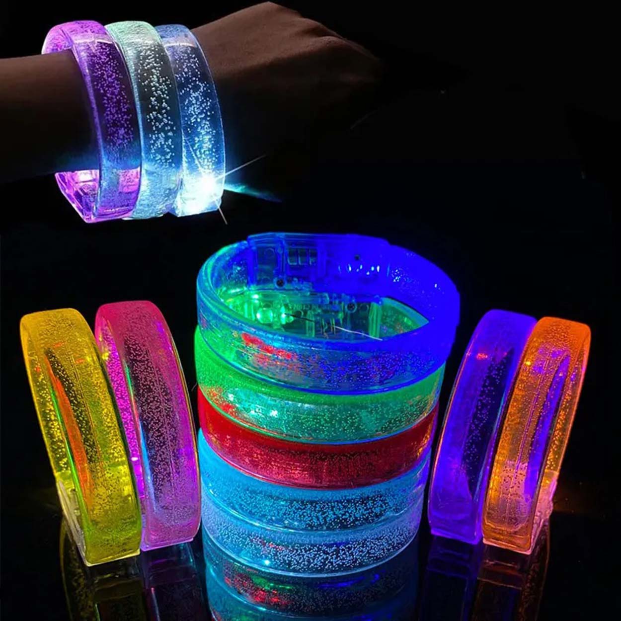 Pembe Led Işıklı Baskı Yapılabilen Pilli Bileklik Bilezik 1,5 cm Genişlik (5286)