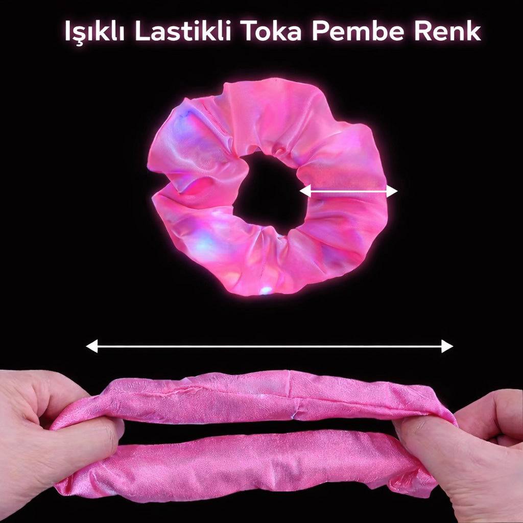 Pembe Renk Led Işıklı Lastikli Saç Tokası - 3 Modlu Festival - Parti Saç Tokası (5286)