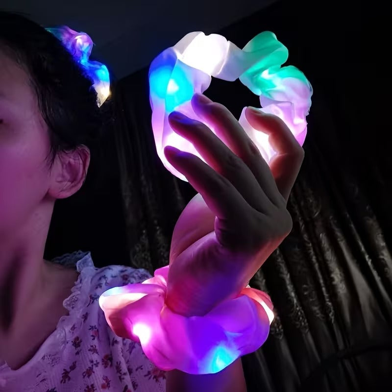 Pembe Renk Led Işıklı Lastikli Saç Tokası - 3 Modlu Festival - Parti Saç Tokası (5286)