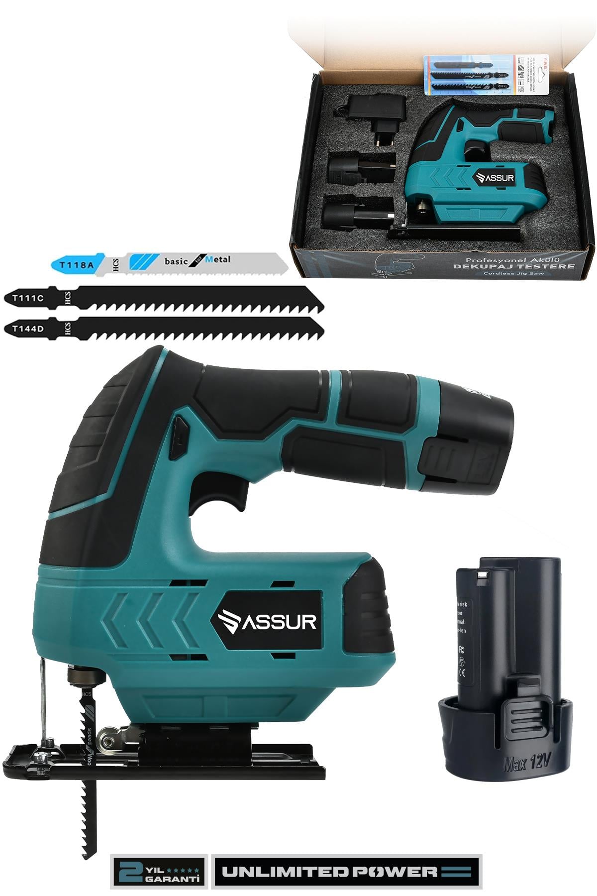 PROFESYONEL ŞARJLI DEKUPAJ TESTERE SUNTA KESME DEKOPAJ KADEMELİ HIZ AYAR 2 FREN SİSTEMİ 12V - 360W  ASR-817 (5286)