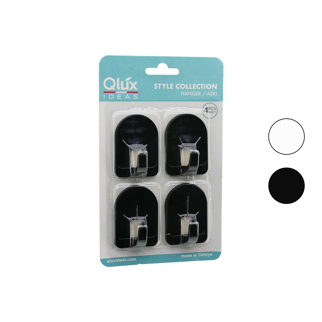 QLUX L-00950 4PCS DOME ASKI NO-2 KUBBELİ - SİYAH - BEYAZ - PLASTİK ASKI YAPIŞKANLI MONTAJ (5286)