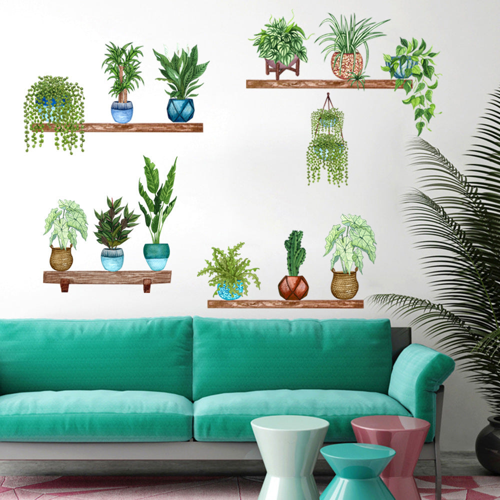 Raflı Saksılı Çiçek Tasarımlı Yapışkanlı Sticker (5286)