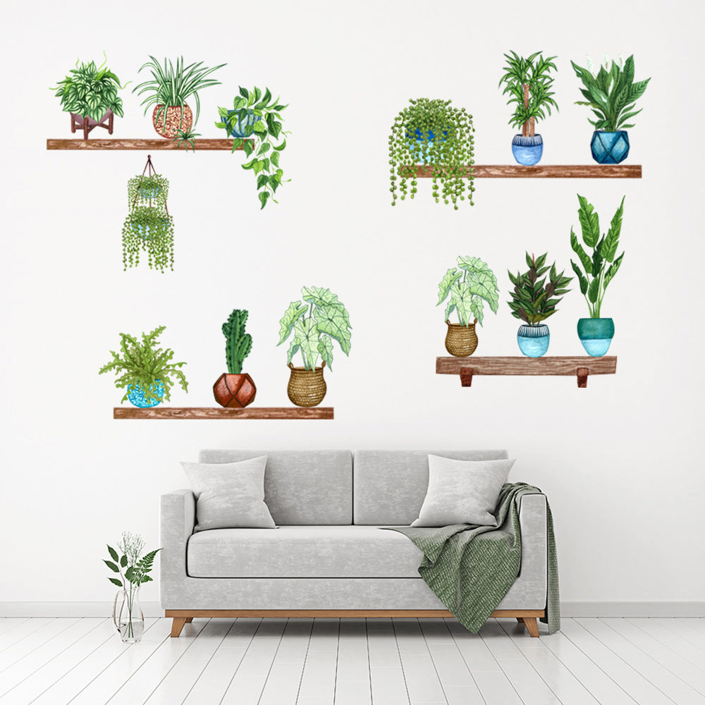 Raflı Saksılı Çiçek Tasarımlı Yapışkanlı Sticker (5286)