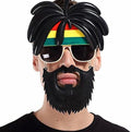 Rasta Peruklu Rasta Sakallı Bob Marley Bıyıklı Parti Gözlüğü 27x18 cm (5286)