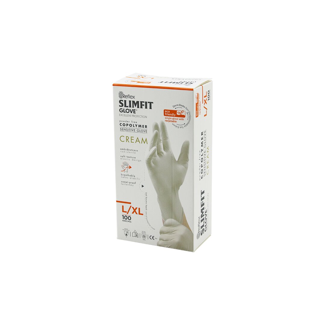 REFLEX SLİMFİT GLOVE KOD-028 L-XL KREM PUDRASIZ MUAYENE ELDİVEN 100LÜ (5286)
