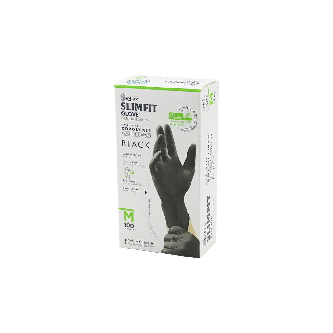 REFLEX SLİMFİT GLOVE KOD-032 M SİYAH PUDRASIZ MUAYENE ELDİVEN 100LÜ (5286)
