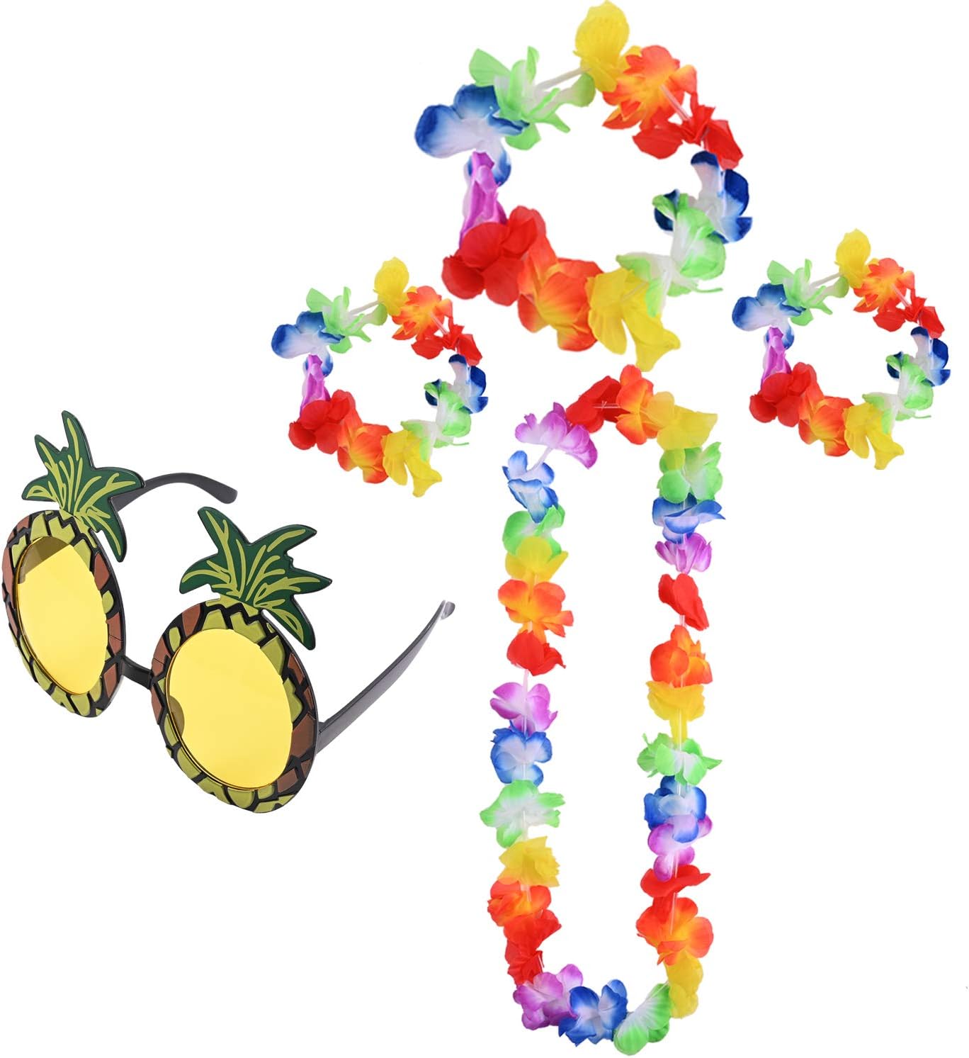 Renkli Ananas Gözlük, Taç, Kolye ve Bileklik Seti (5286)