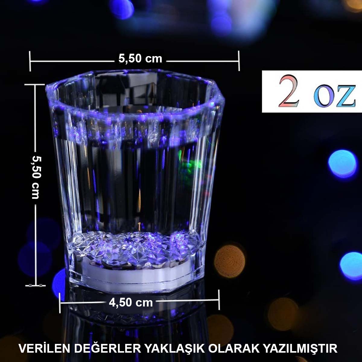Renkli Led Parlayan Fiber Optik Glow Işıklı Bardak 5,5 x 5,5 cm (5286)