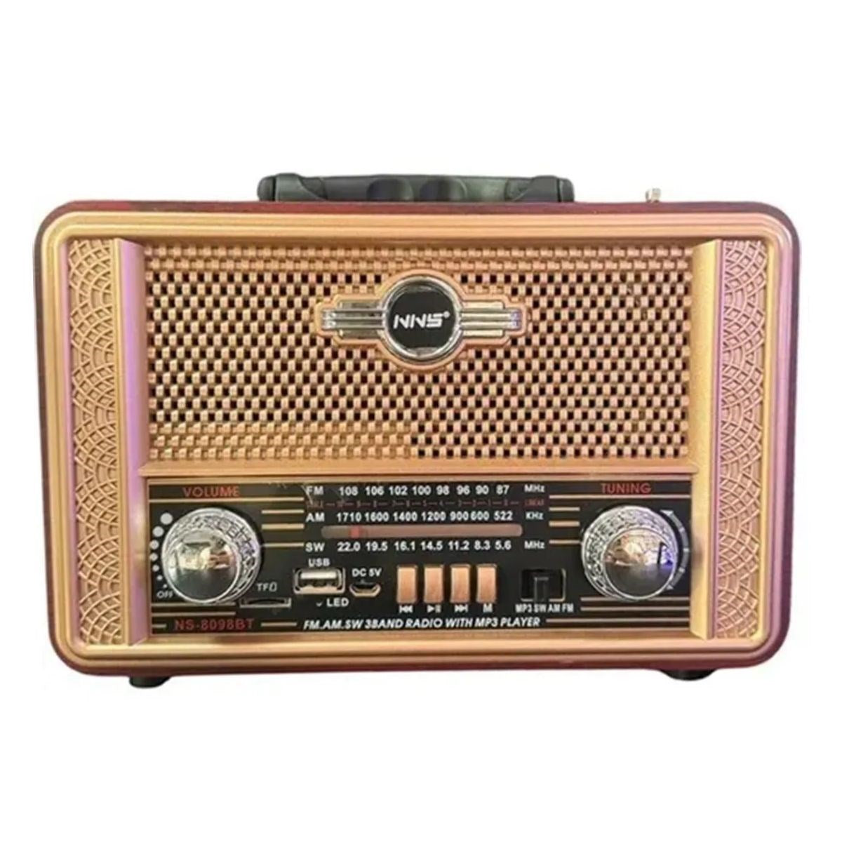 Retro, Nostaljik, Ahşap Tasarım Bluetooth Hoparlörlü, Şarjlı, Taşınabilir Otantik Tasarımlı FM/AM Destekli Radyo NS8098 (5286)