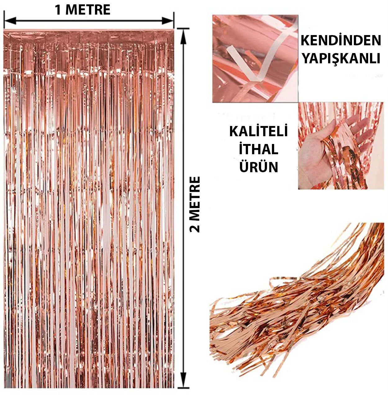 Rose Gold Püsküllü Kapı Perdesi - Parti, Bekarlığa Veda, Doğum Günü 1x2 m (5286)