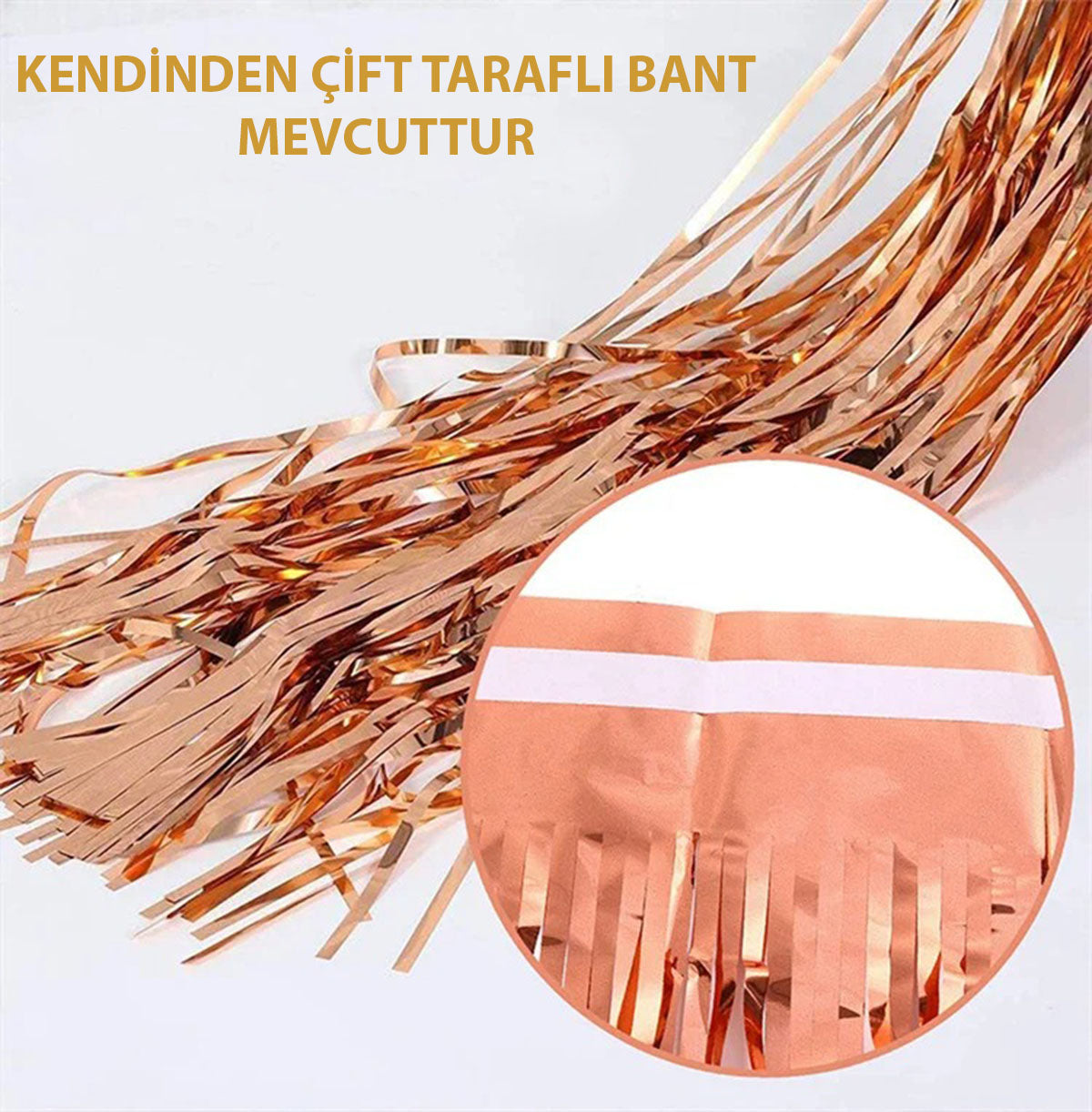 Rose Gold Püsküllü Kapı Perdesi - Parti, Bekarlığa Veda, Doğum Günü 1x2 m (5286)