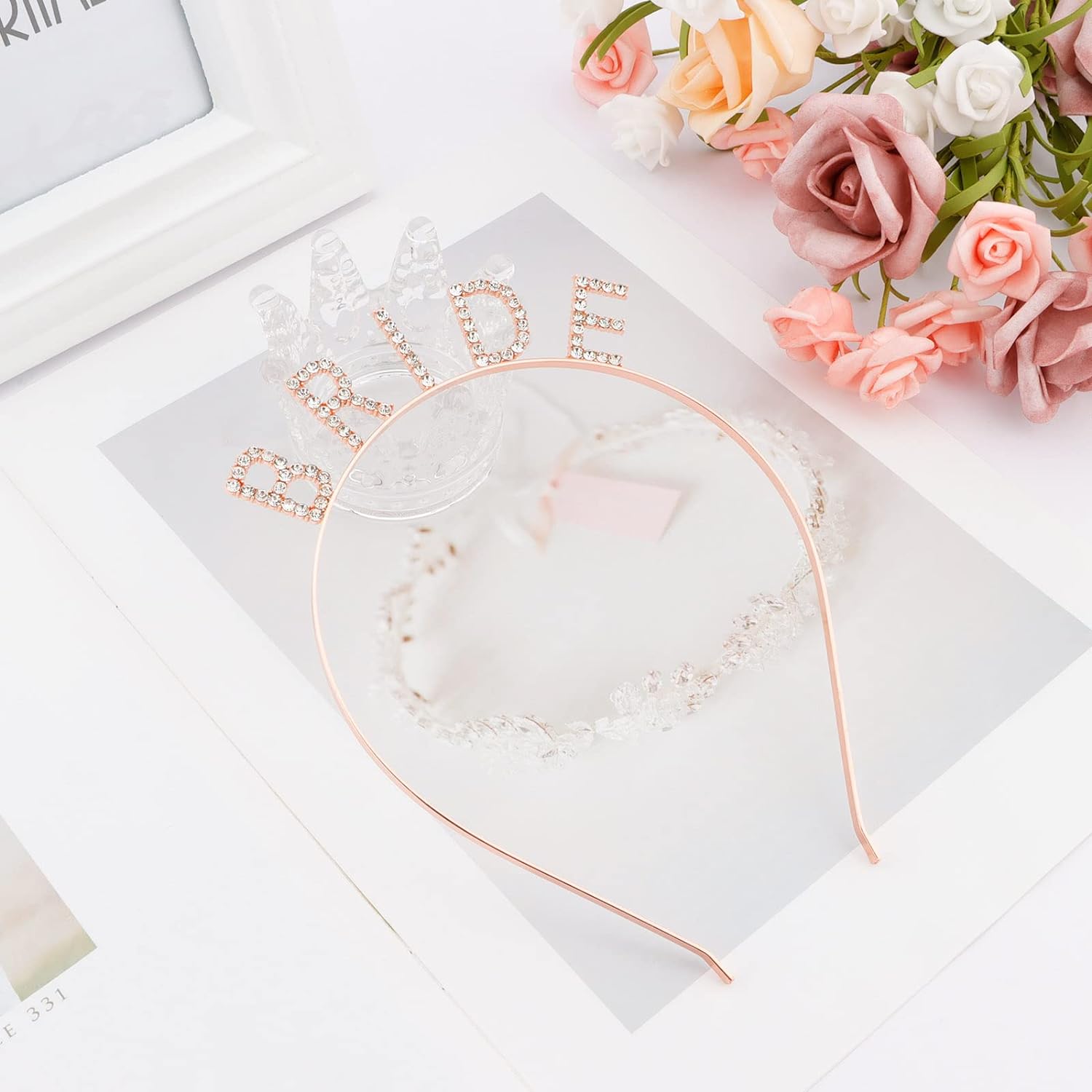 Rose Gold Renk Bekarlığa Veda Kristal Taş Bride Tacı İthal 16x10 cm (5286)