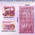 Rose Gold Renk Ekstra Metalize Parlak Saçaklı Arka Fon Perde İthal A Kalite 1x2 Metre (5286)
