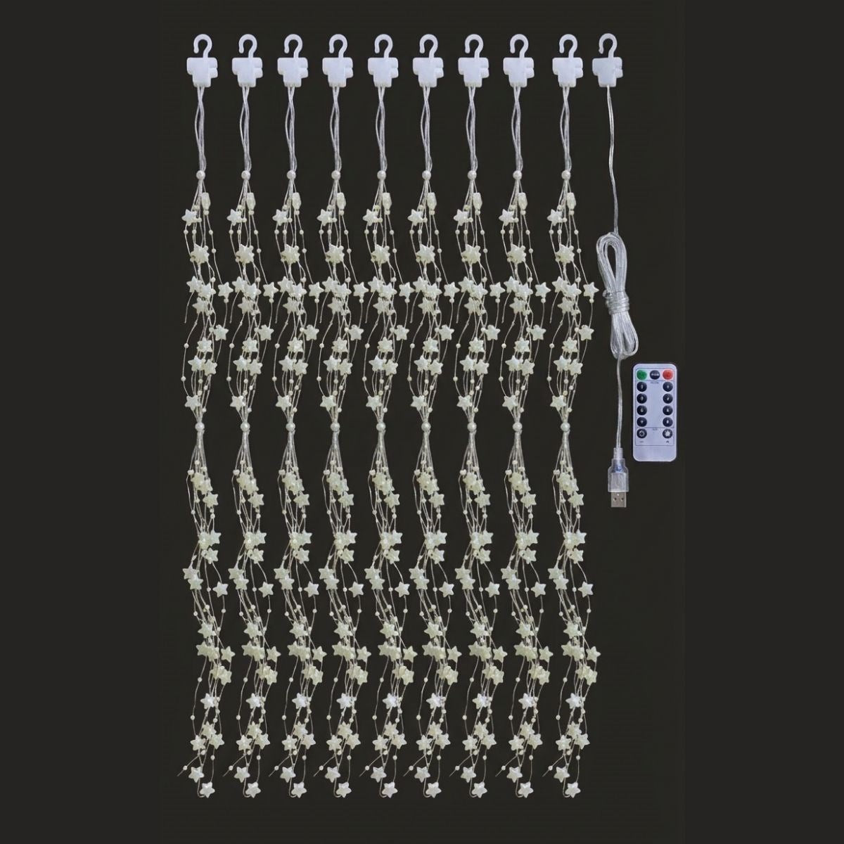 Saçaklı 3*3 Metre Yıldız Boncuklu Dekor Led USB Ev, Oda ve Organizasyon Dekoru hakkında ürün açıklaması (5286)