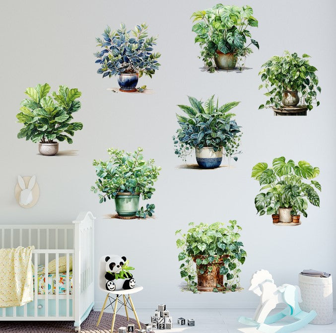 Saksılı Çiçek Tasarımlı 8li Sticker (5286)