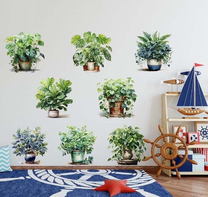 Saksılı Çiçek Tasarımlı 8li Sticker (5286)