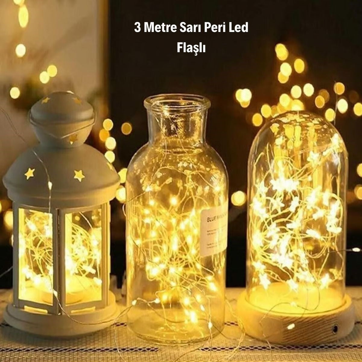 Sarı Peri LED Flaşlı Işık - 3 Metre Dekoratif Oda ve Organizasyon Aydınlatması (5286)