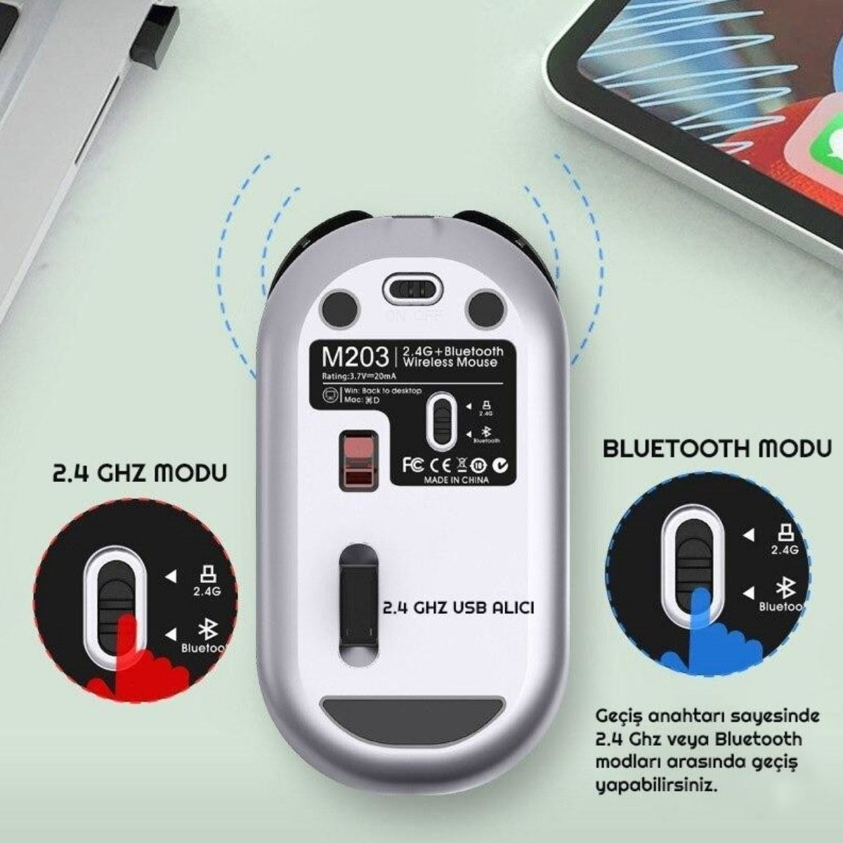 Sessiz Kablosuz Mouse – Wireless Optik Mouse, Sessiz Tıklama, Ergonomik Tasarım (5286)