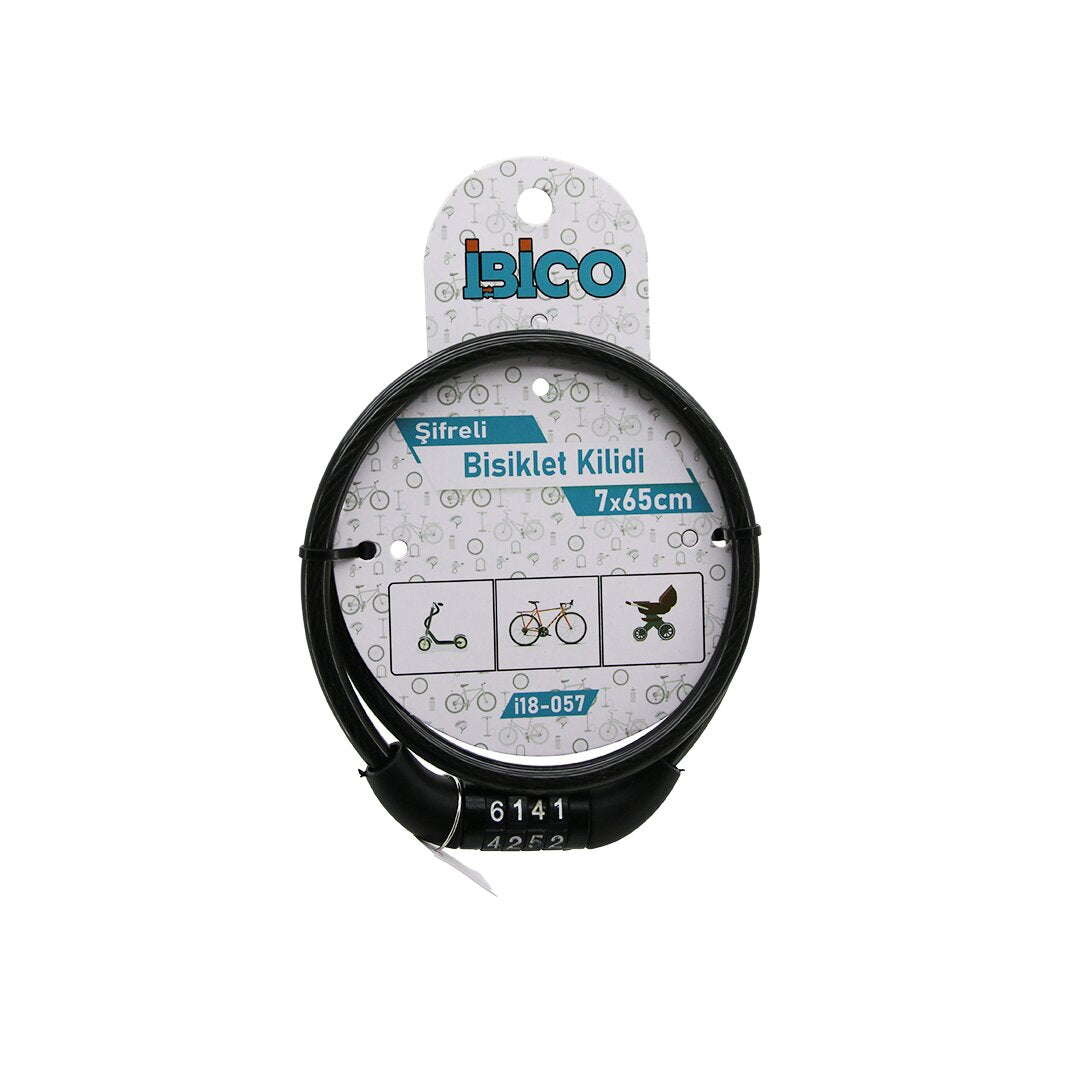 ŞİFRELİ EKO - İNCE BİSİKLET KİLİT ÇELİK TEL SİYAH ŞEFFAF KILIF 7MMX65CM (5286)