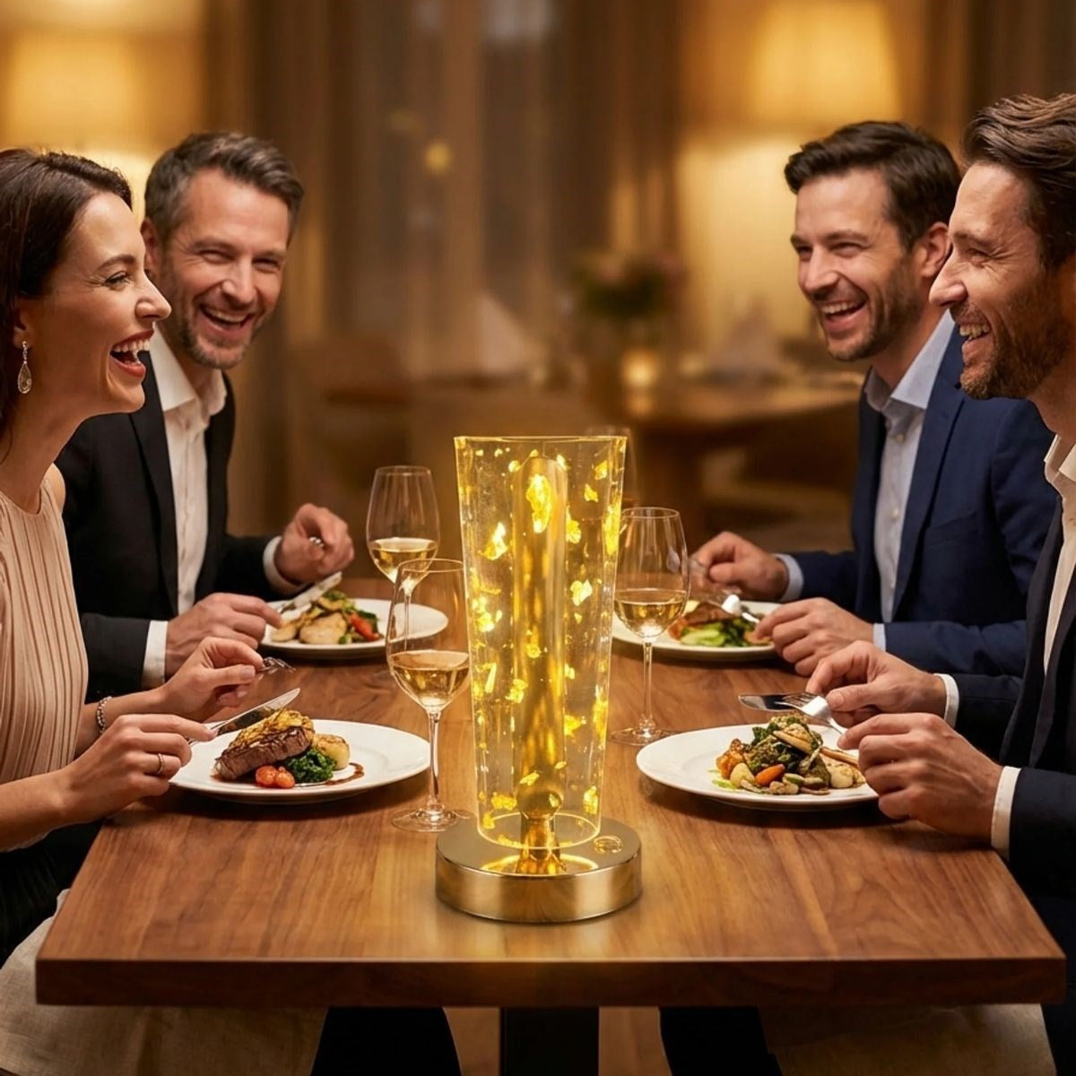 Silindirik Kristal Altın Toz Model LED Masa Lambası – Gold Tabanlı, Dokunmatik, 3 Renk Işık Modlu, Şarjlı Modern Dekoratif Gece Lambası (5286)