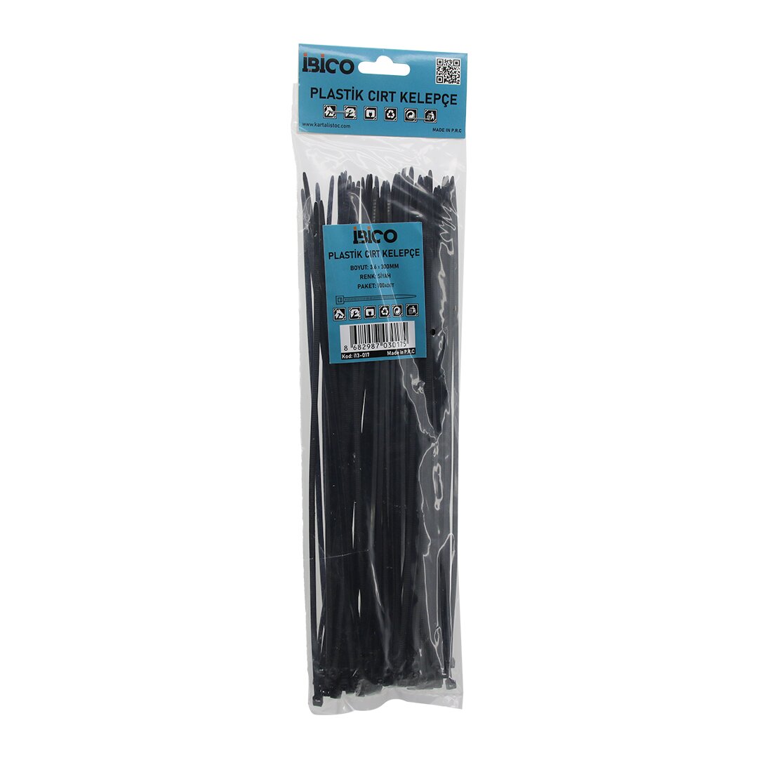SİYAH   3.6X300MM  PLASTİK CIRT KELEPÇE  100PCS (5286)