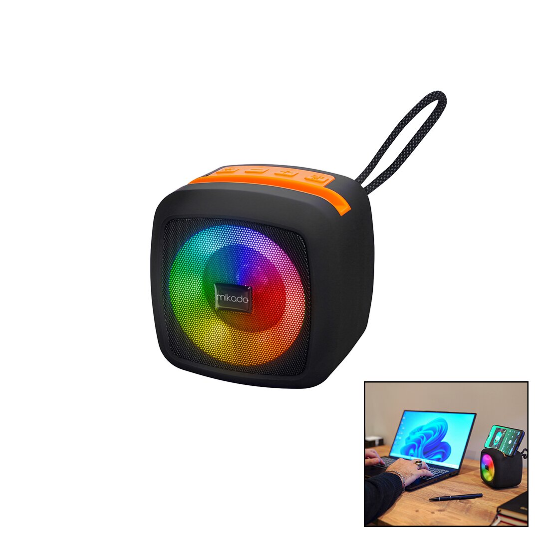 SİYAH KABLOSUZ HOPARLÖR - SPEAKER TAŞINABİLİR IŞIKLI USB ŞARJLI BT - TF CARD 10 MT MENZİL 1200mAH PİL - 5W (5286)