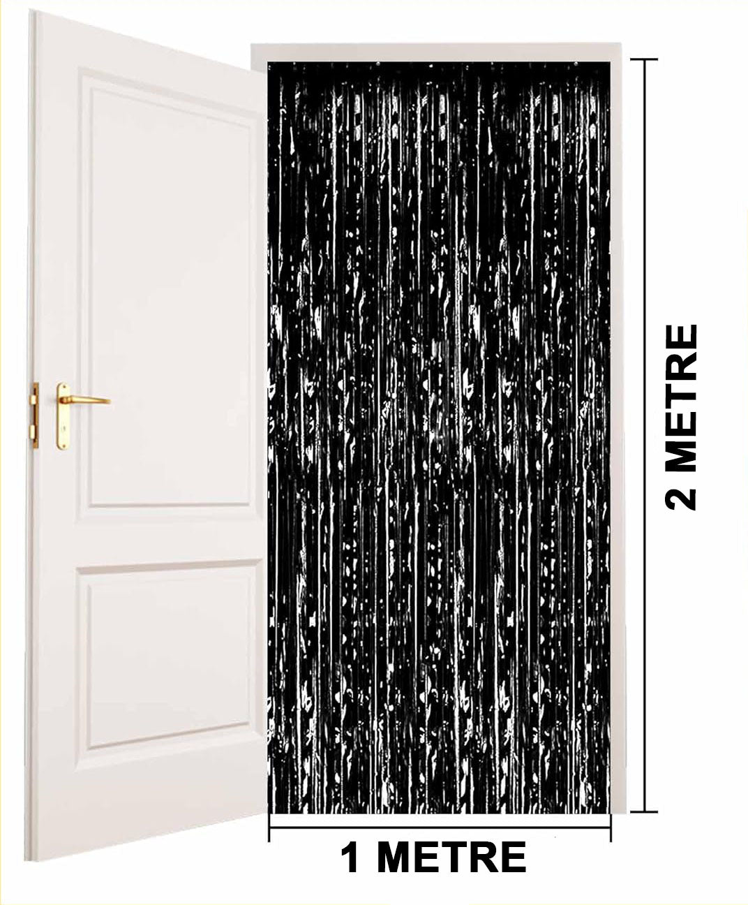 Siyah Renk Ekstra Metalize Parlak Saçaklı Arka Fon Perde İthal A Kalite 1x2 Metre (5286)
