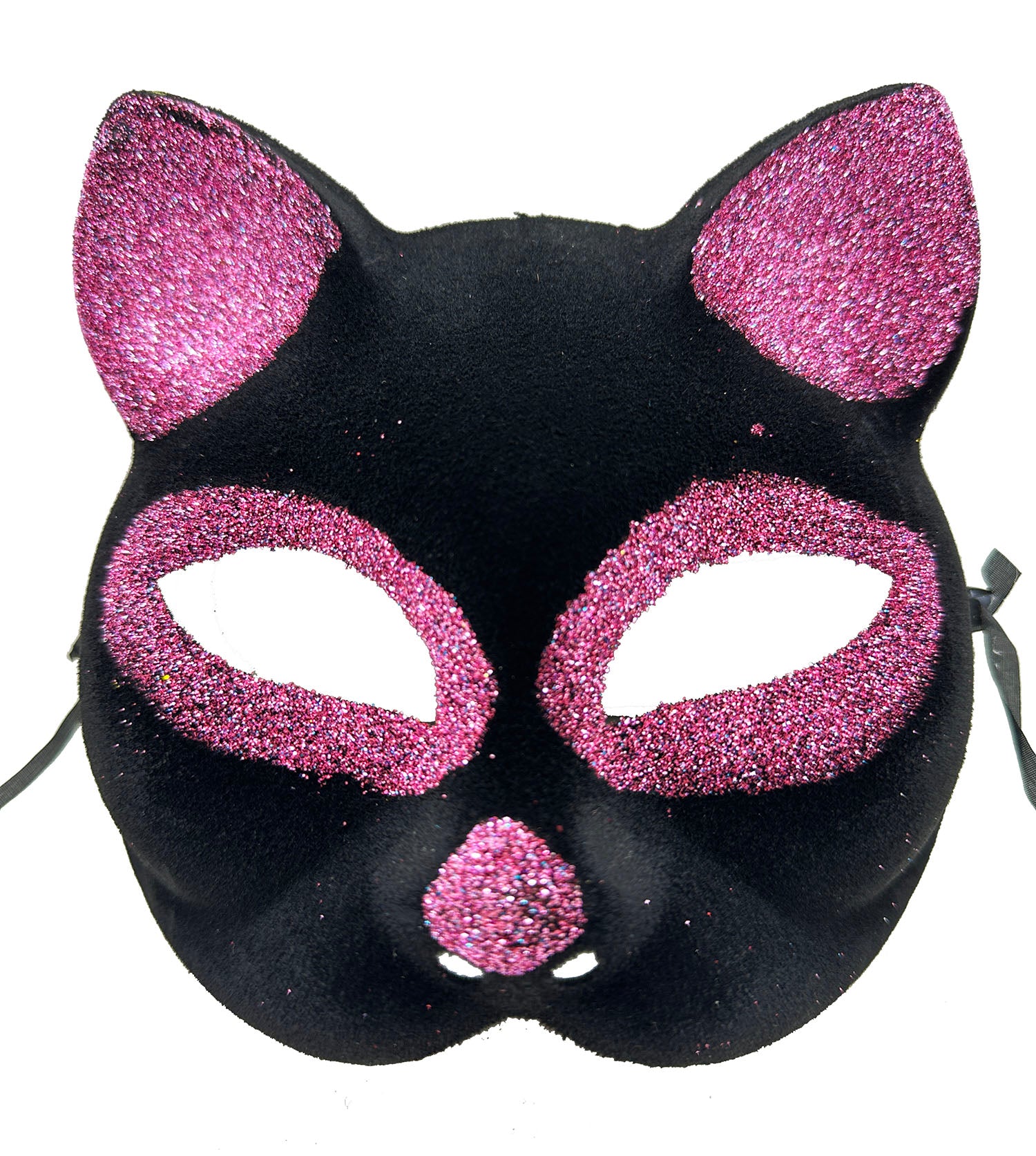 Siyah Renk Pembe Simli Süet Kaplama Kedi Maskesi 18x14 cm (5286)
