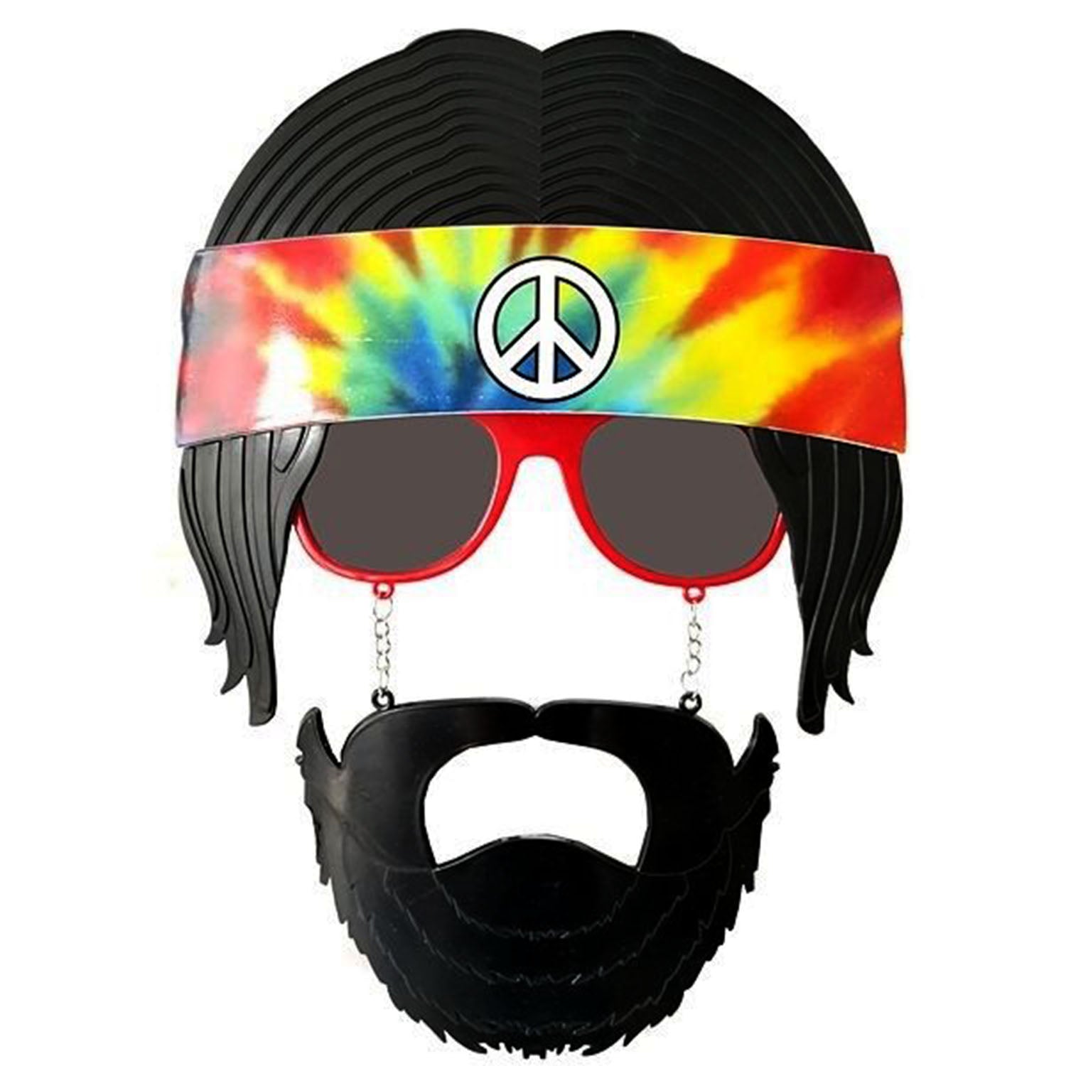 Siyah Saçlı Bandana Tasarımlı Hippi Parti Gözlüğü 26x18 cm (5286)