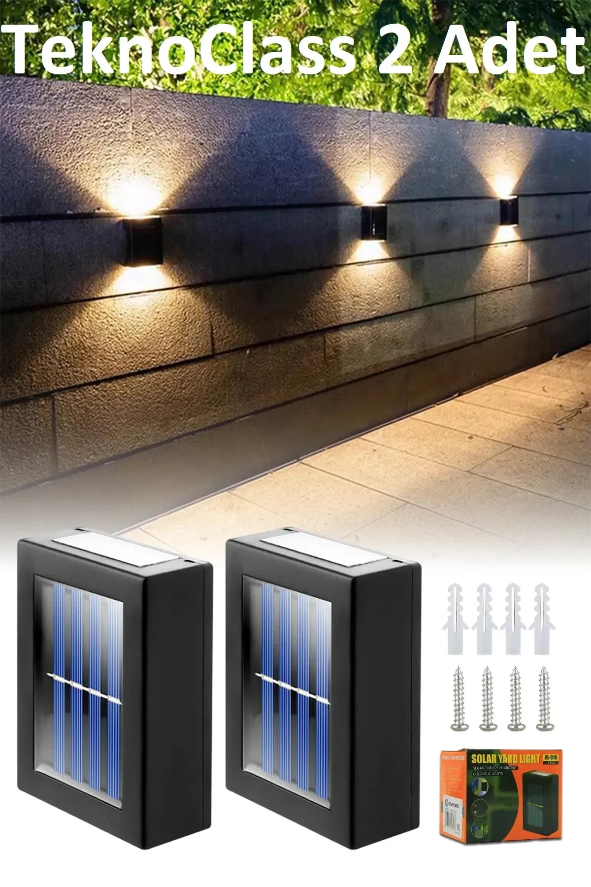 Solar Çift Taraflı Duvar Lambası Güneş Enerjili Aydınlatma Dekorasyon Aplik Işık 2 Li (5286)