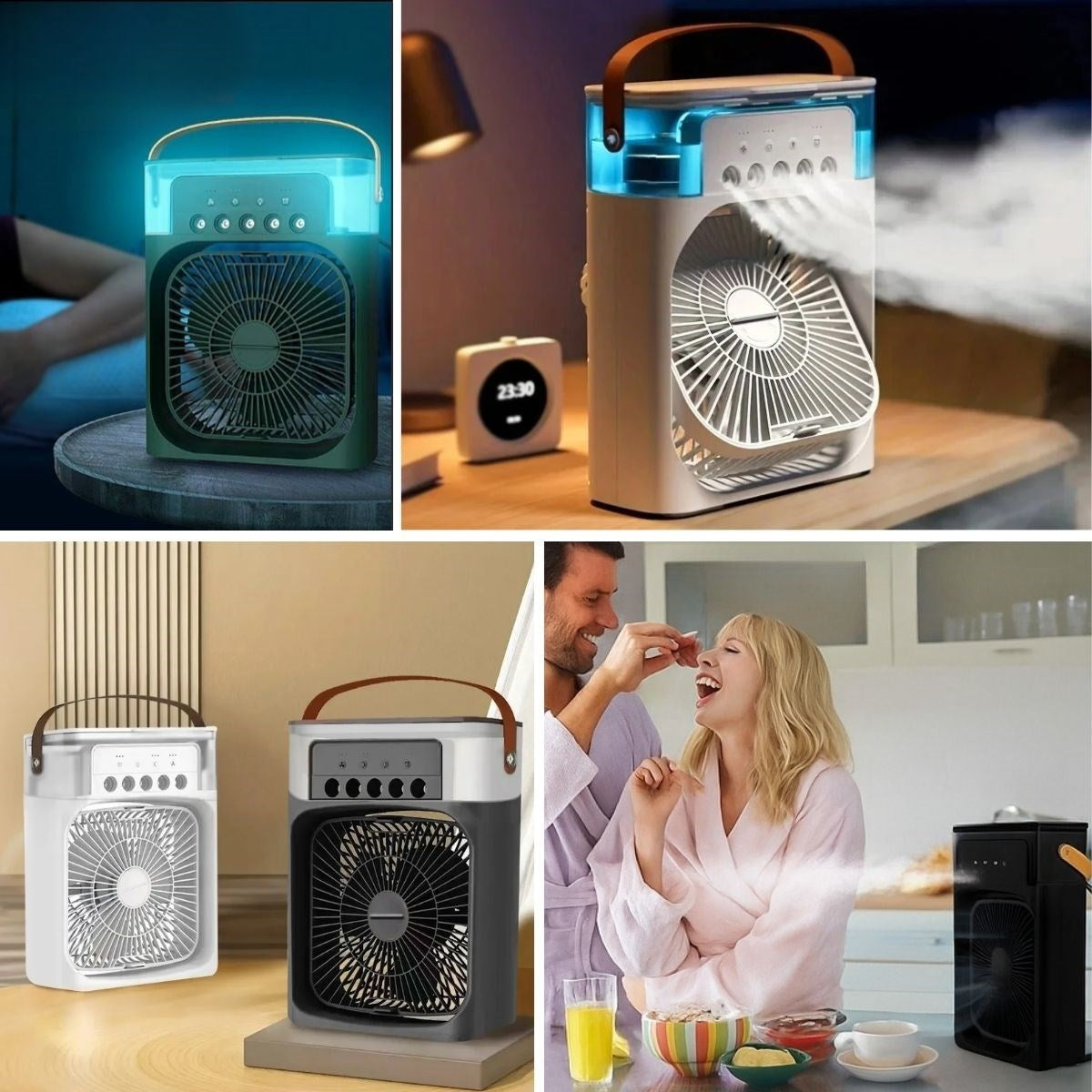 Taşınabilir 3 Farklı Mod Ayarlı 7 Farklı Led Işıklı Sulu Soğutmalı Taşınabilir Masaüstü USB Fan Vantilatör (5286)
