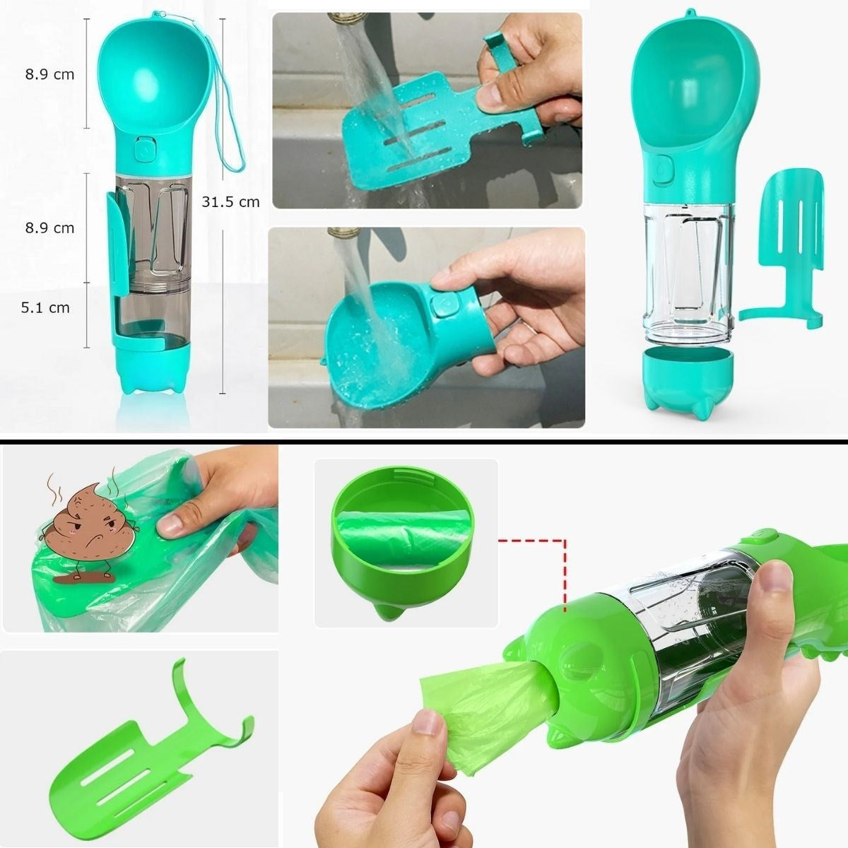Taşınabilir Hazneli Mama Kaplı ,Kaka Poşetli Kedi,Köpek Suluğu-300ml (5286)
