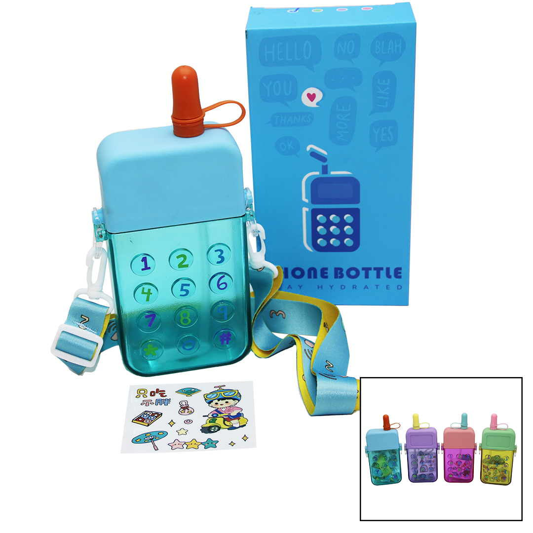 TELEFON MODELİ RENKLİ MİKA KRİSTAL SULUK MATARA PİPETLİ - VİDALI KAPAK - ASKILI 300ML (5286)