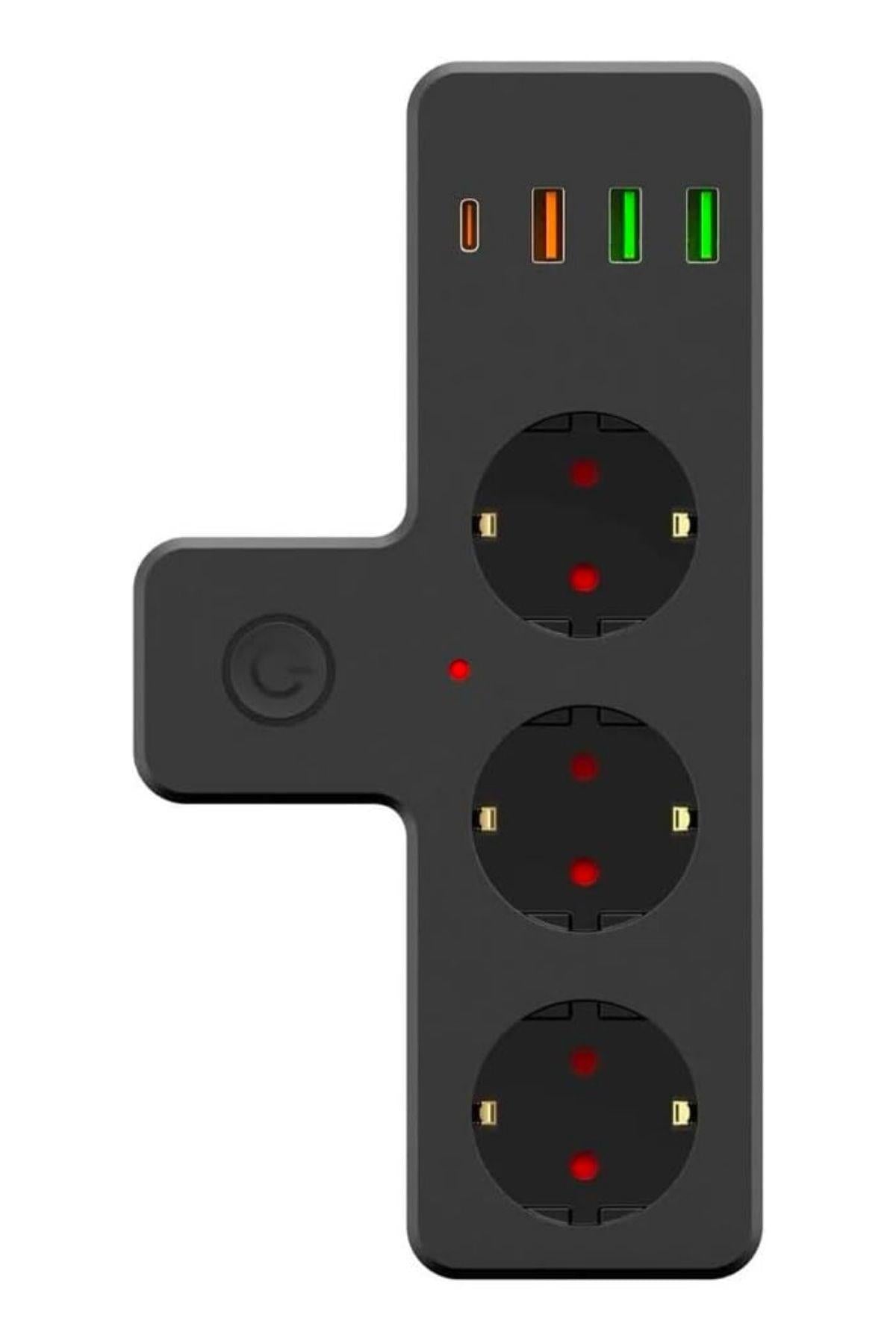 Termal Akım Korumalı 3 Adet Soket,3 Adet USB ve 1 Adet Type-C Girişli 20w Priz Model 3397 (5286)