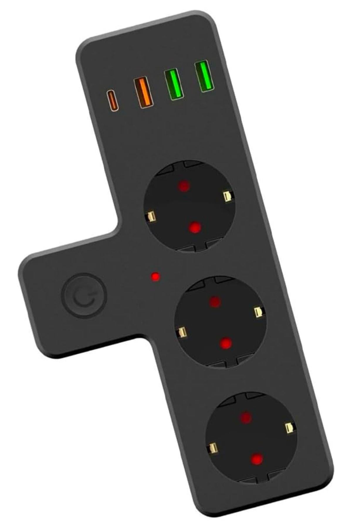 Termal Akım Korumalı 3 Adet Soket,3 Adet USB ve 1 Adet Type-C Girişli 20w Priz Model 3397 (5286)
