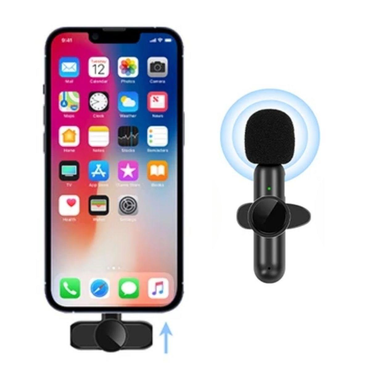 Type C Uyumlu İphone Dönüştürücülü Kablosuz Yaka Mikrofonu Android ve İphone Uyumlu Mini Mikrofon (5286)