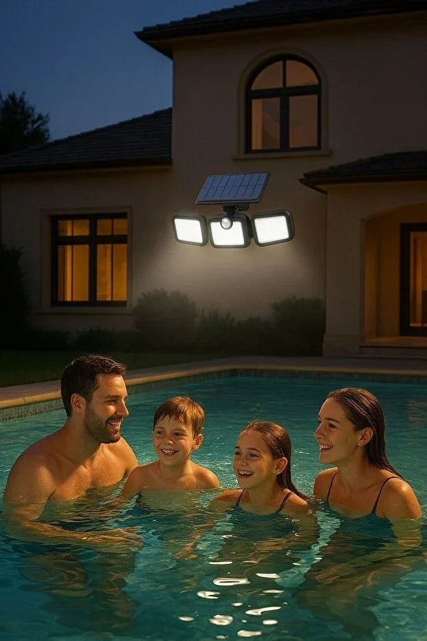 Üçlü Solar Led Projektör – Beyaz Işık – Sensörlü Dış Mekân Aydınlatma (5286)