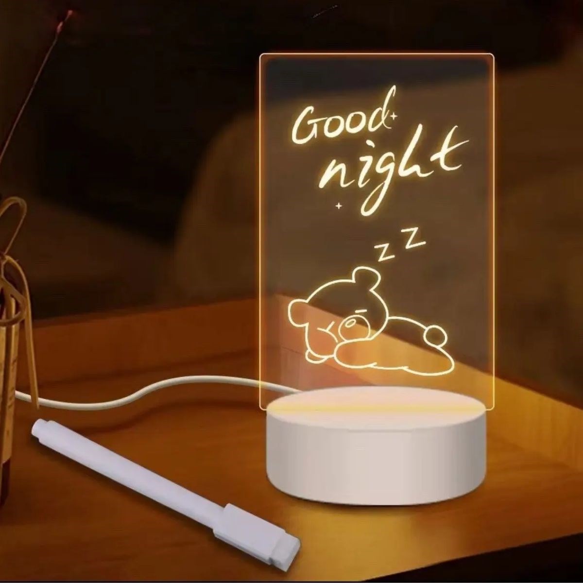 USB Kablolu Işıklı Kendiliğinden Beyaz Kalemli-Silgili Kreatif 3D Görselleştirme LED Lambası (5286)