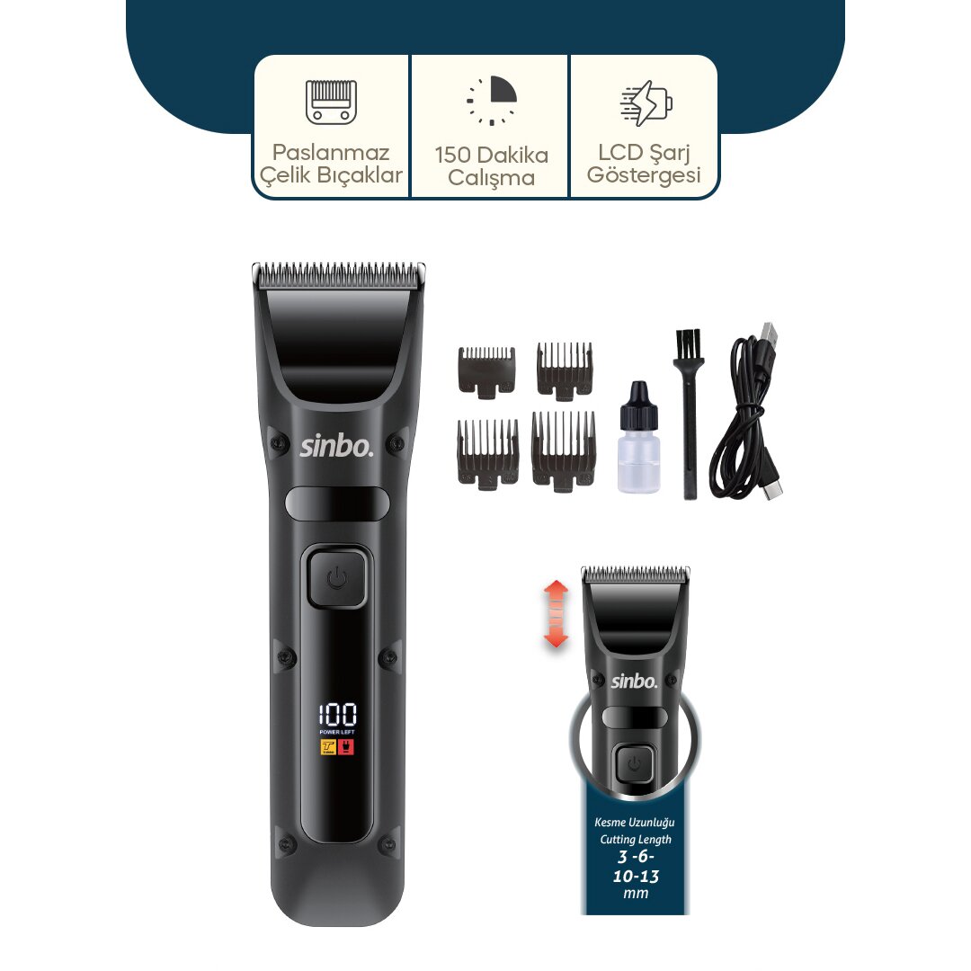 USB ŞARJLI - LCD GÖSTERGELİ SAÇ - SAKAL KESME TRAŞ MAKİNESİ SHC-1911 (5286)