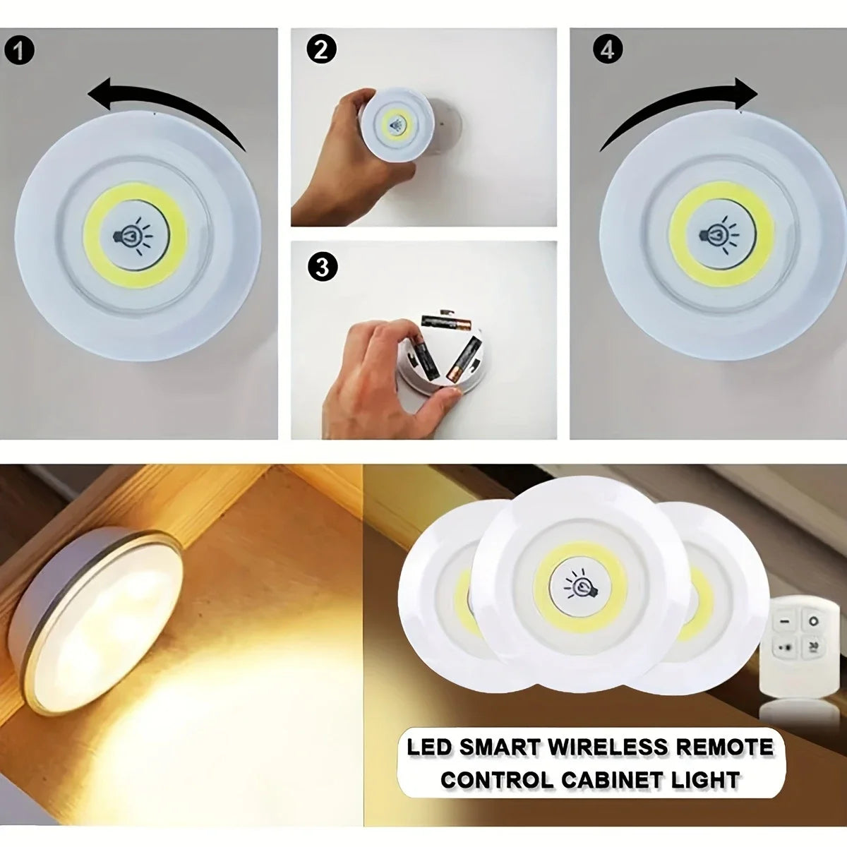 Uzaktan Kumandalı Yapışkanlı 3'lü Led Spot Lamba (5286)