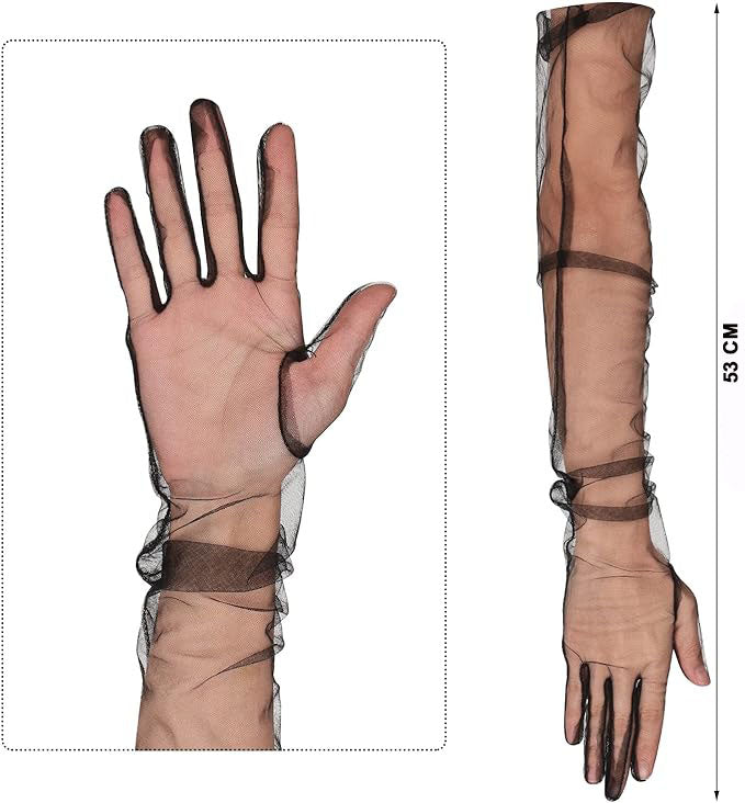 Uzun Boy Likralı Siyah Renk Yetişkin Mega Tül Eldiven 53 cm (5286)