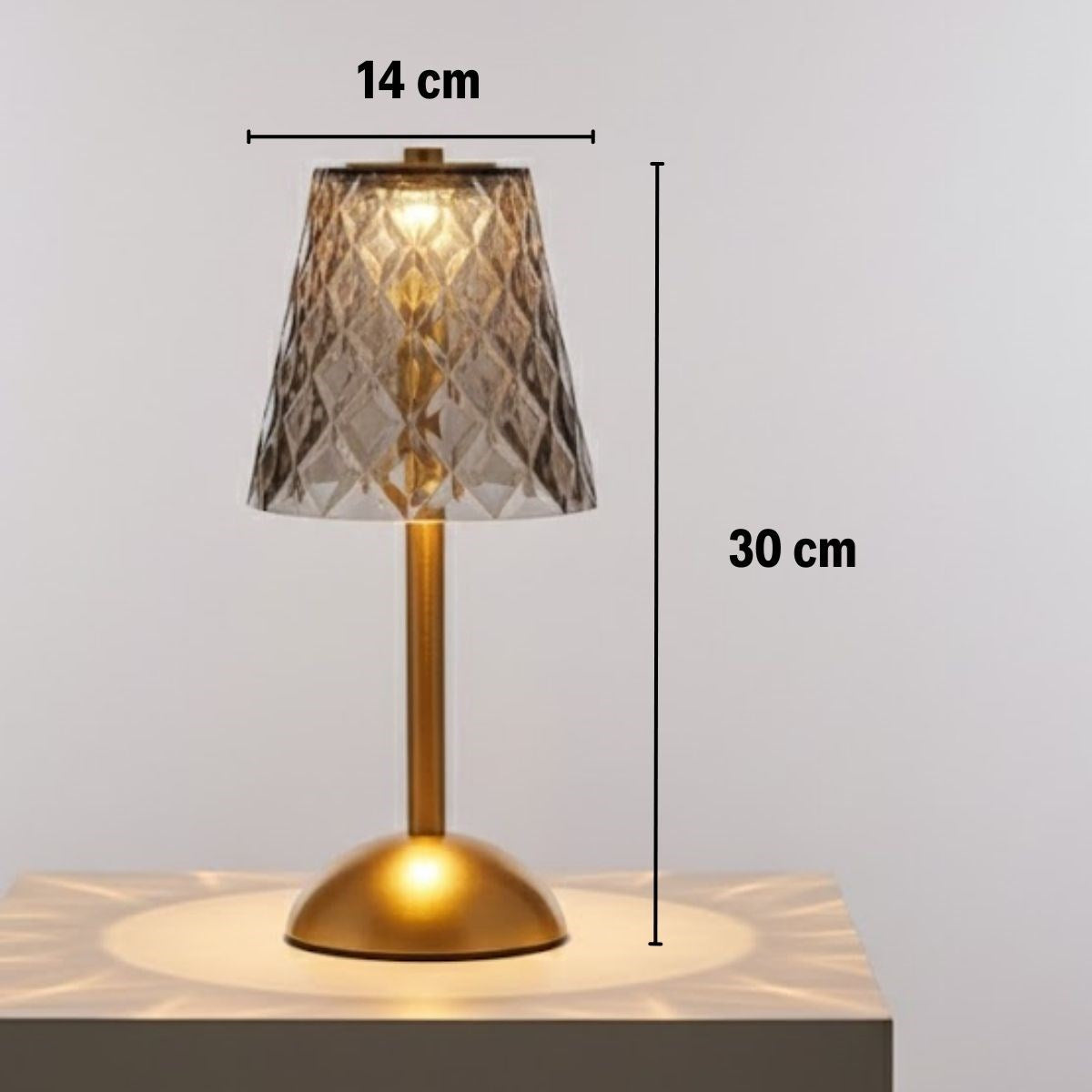 Uzun Klasik Gri Baklava Model LED Masa Lambası – Dokunmatik, 3 Renk Işık Modlu, Şarjlı Dekoratif Gece Lambası (5286)
